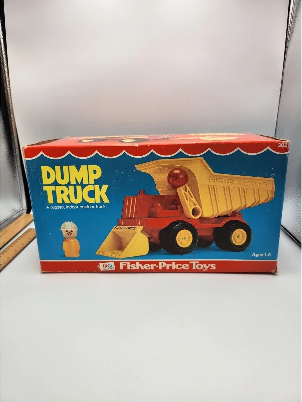 Vintage 1970's Fisher Price Husky Helper Toy Dump Truck 302 -BOX ONLY- O5